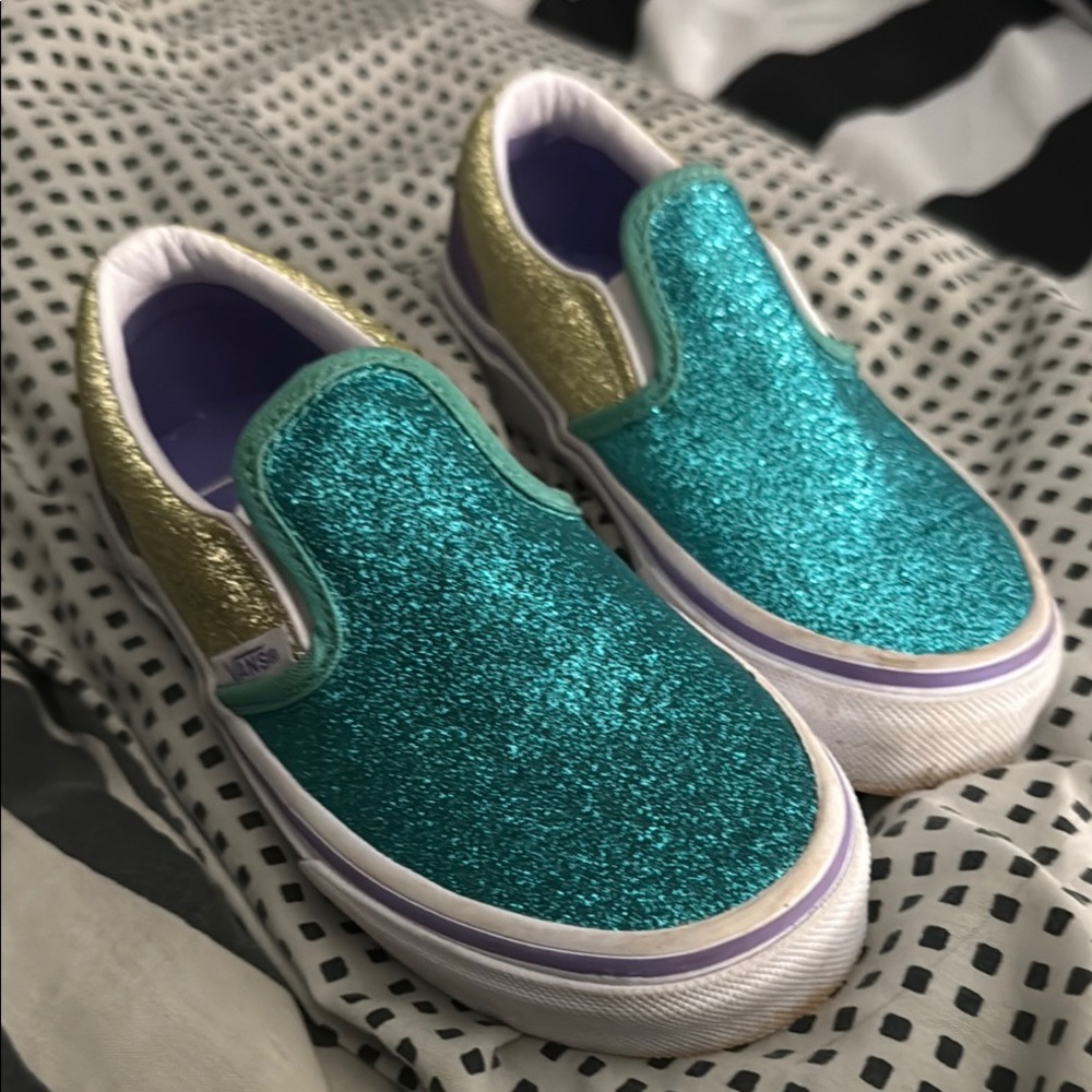 Vans Kids Glitter Slip-On Sneakers - Teal, Gold & Purple